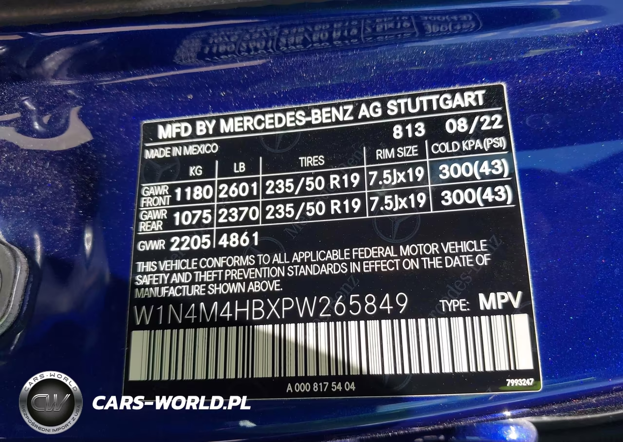 MERCEDES-BENZ GLB 250 4M VIN:W1N4M4HBXPW265849 - 9