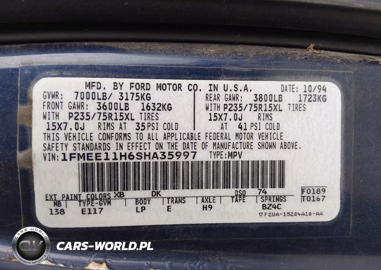 1995 Ford Econoline E150 VIN:1FMEE11H6SHA35997 - 9