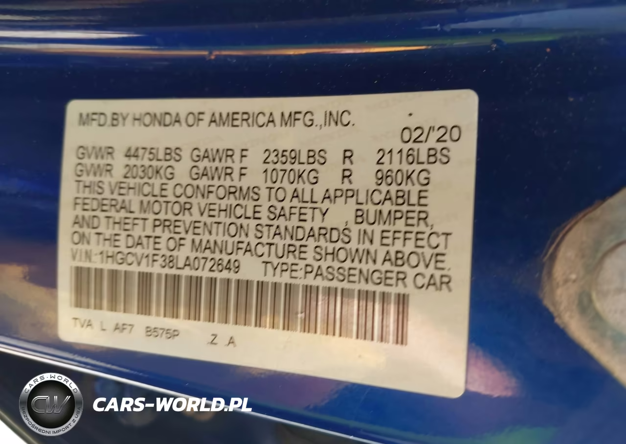 2020 Honda Accord Sport VIN:1HGCV1F38LA072649 - 9