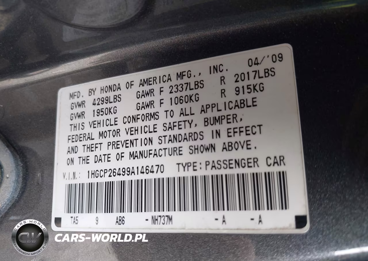 2009 Honda Accord 2.4 Lx-P VIN:1HGCP26499A146470 - 9