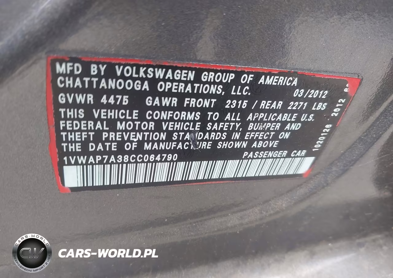 2012 Volkswagen Passat 2.5L S VIN:1VWAP7A38CC064790 - 9