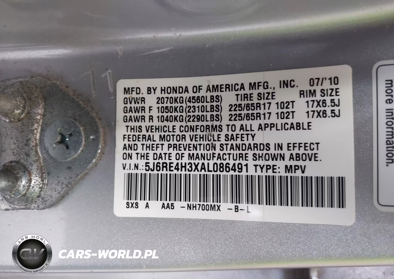 2010 Honda Cr-V Lx VIN:5J6RE4H3XAL086491 - 9