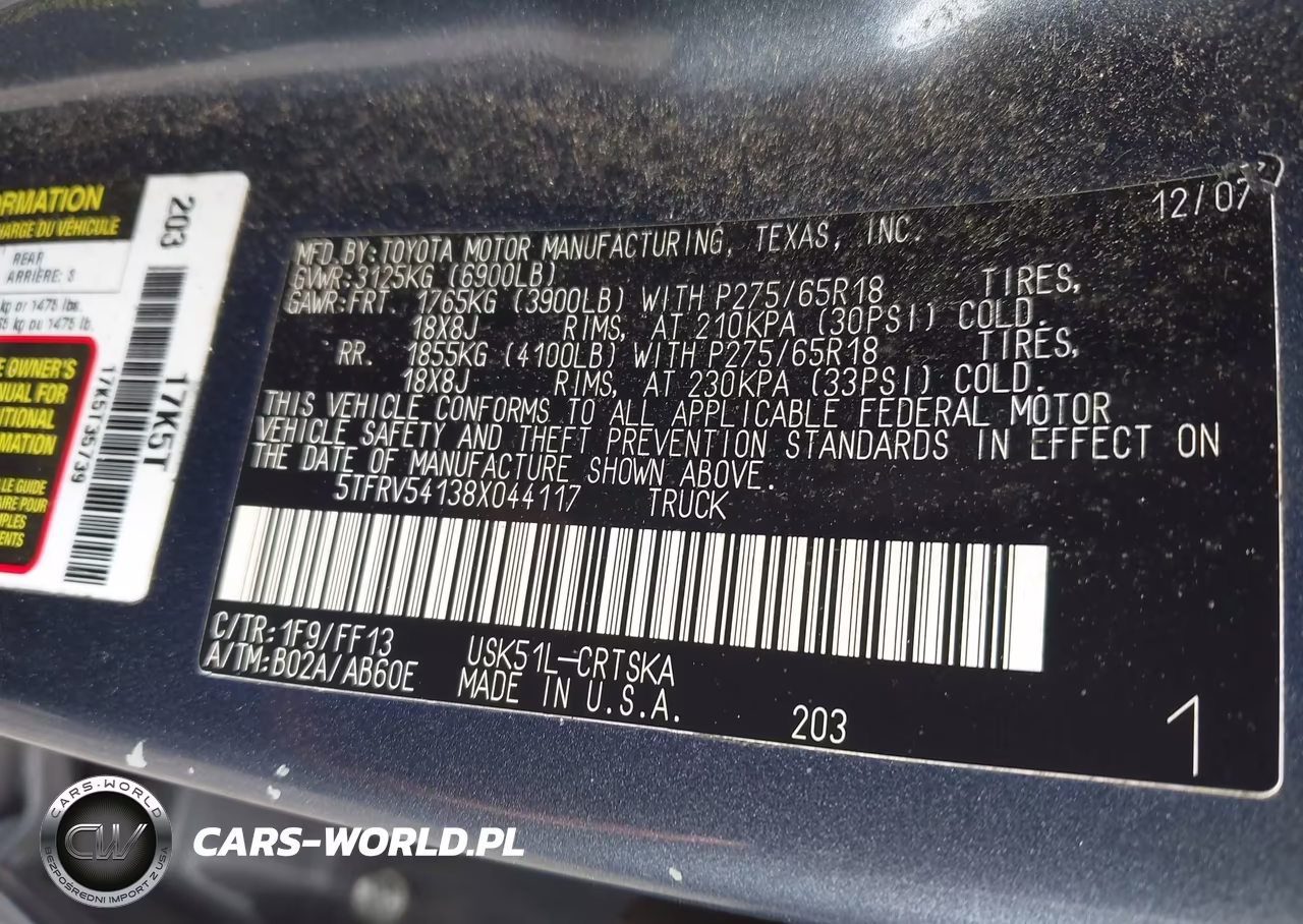 2008 Toyota Tundra Sr5 5.7L V8 VIN:5TFRV54138X044117 - 9