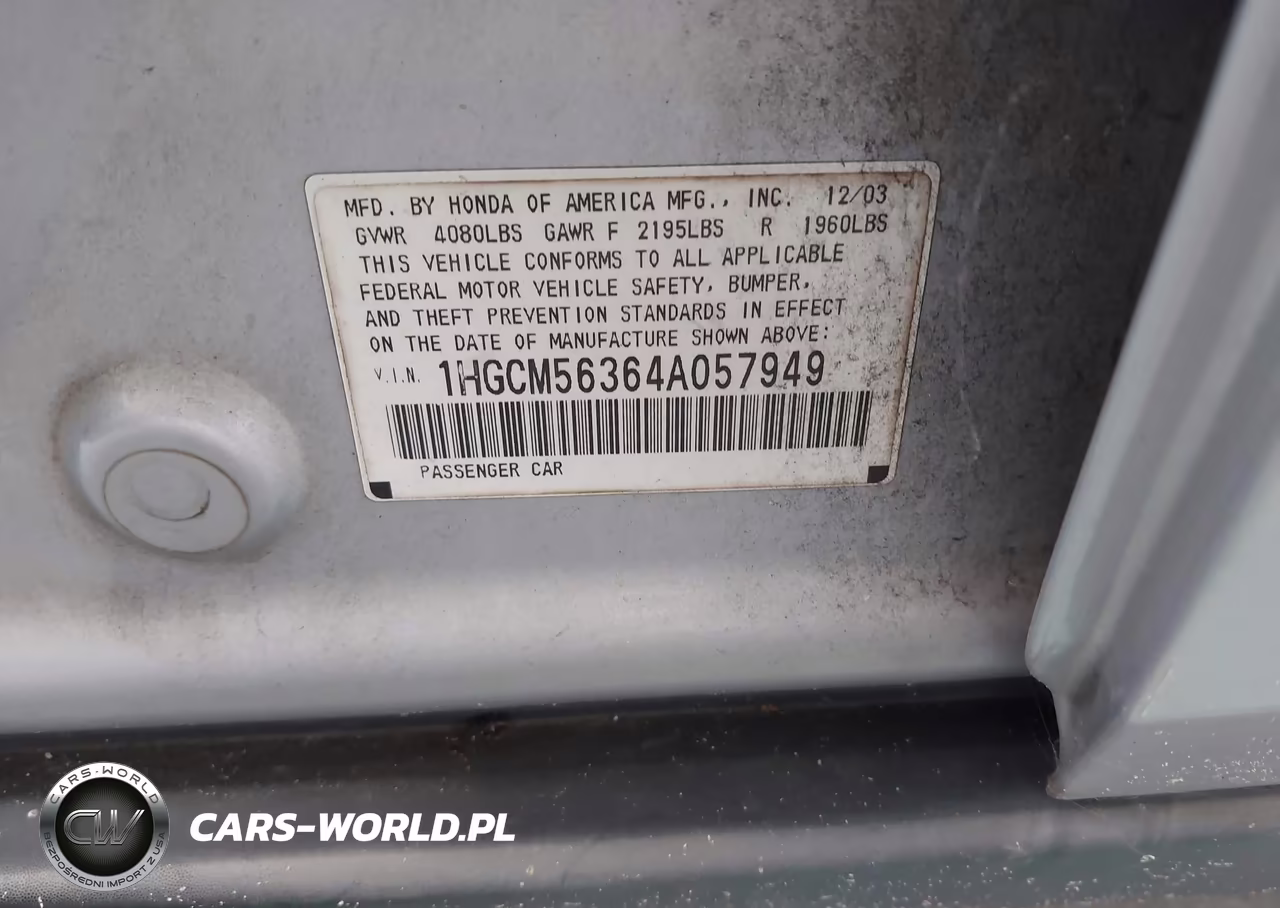 2004 Honda Accord 2.4 Lx VIN:1HGCM56364A057949 - 9
