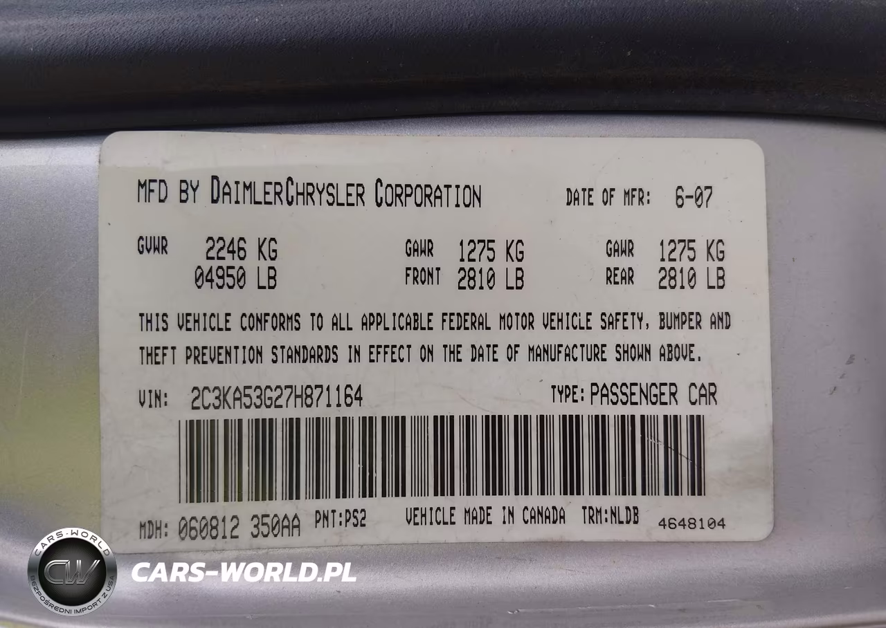 2007 Chrysler 300 Touring VIN:2C3KA53G27H871164 - 6