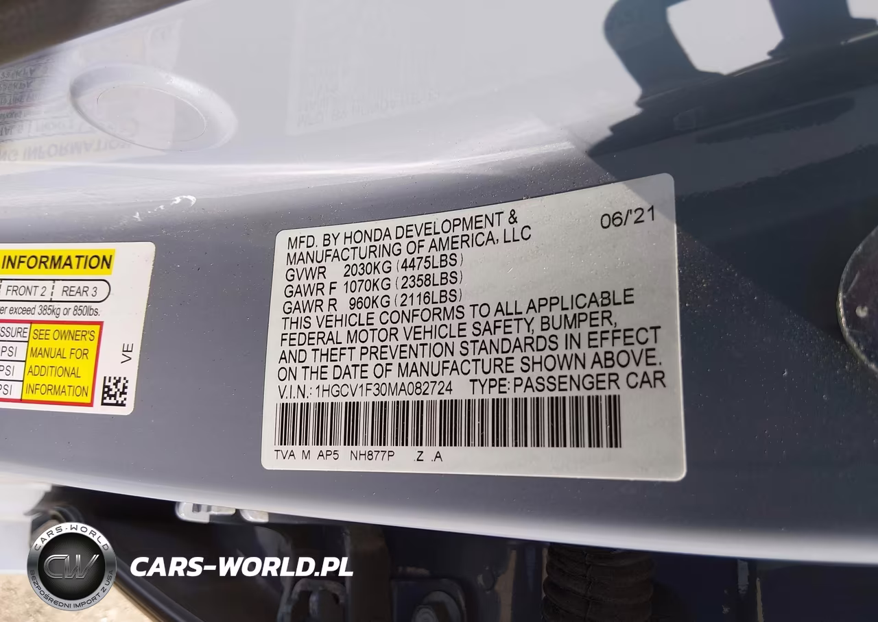 2021 Honda Accord Sport VIN:1HGCV1F30MA082724 - 9