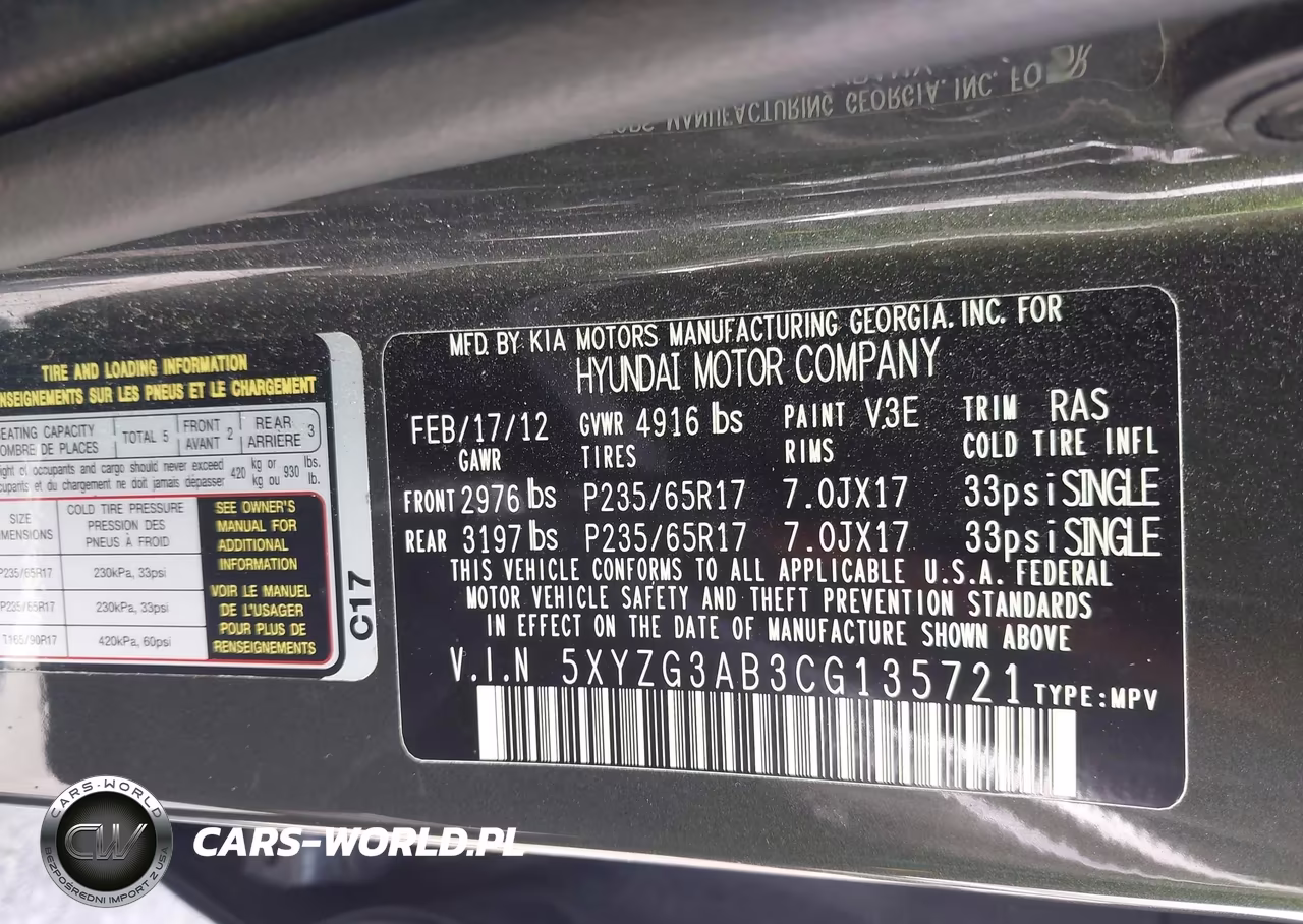 2012 Hyundai Santa Fe Gls VIN:5XYZG3AB3CG135721 - 9