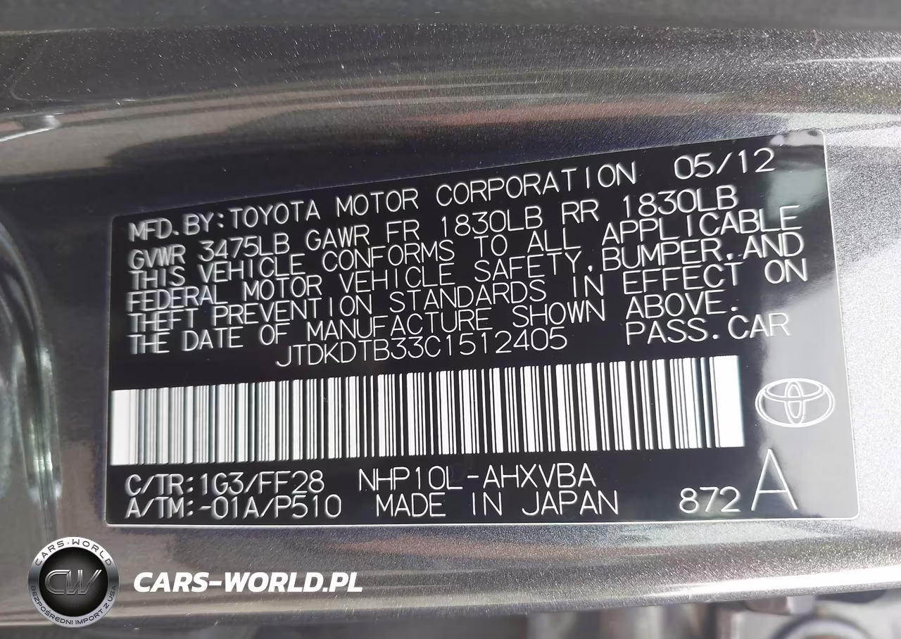2012 Toyota Prius C Two VIN:JTDKDTB33C1512405 - 9