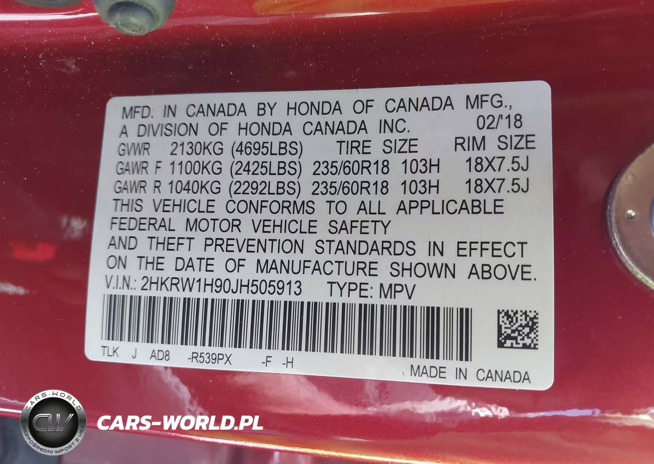 2018 Honda Cr-V Touring VIN:2HKRW1H90JH505913 - 9