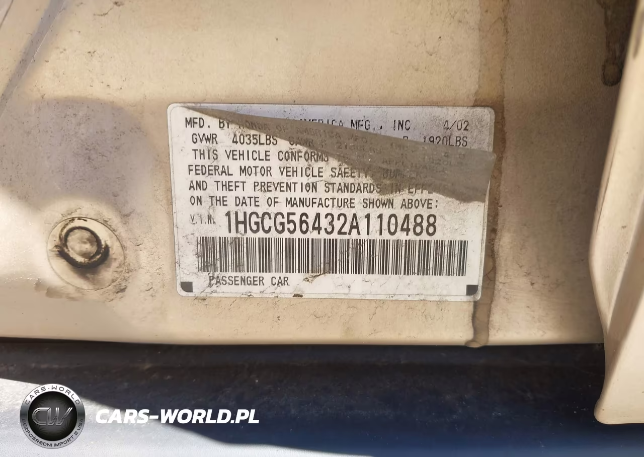 2002 Honda Accord 2.3 Lx VIN:1HGCG56432A110488 - 9