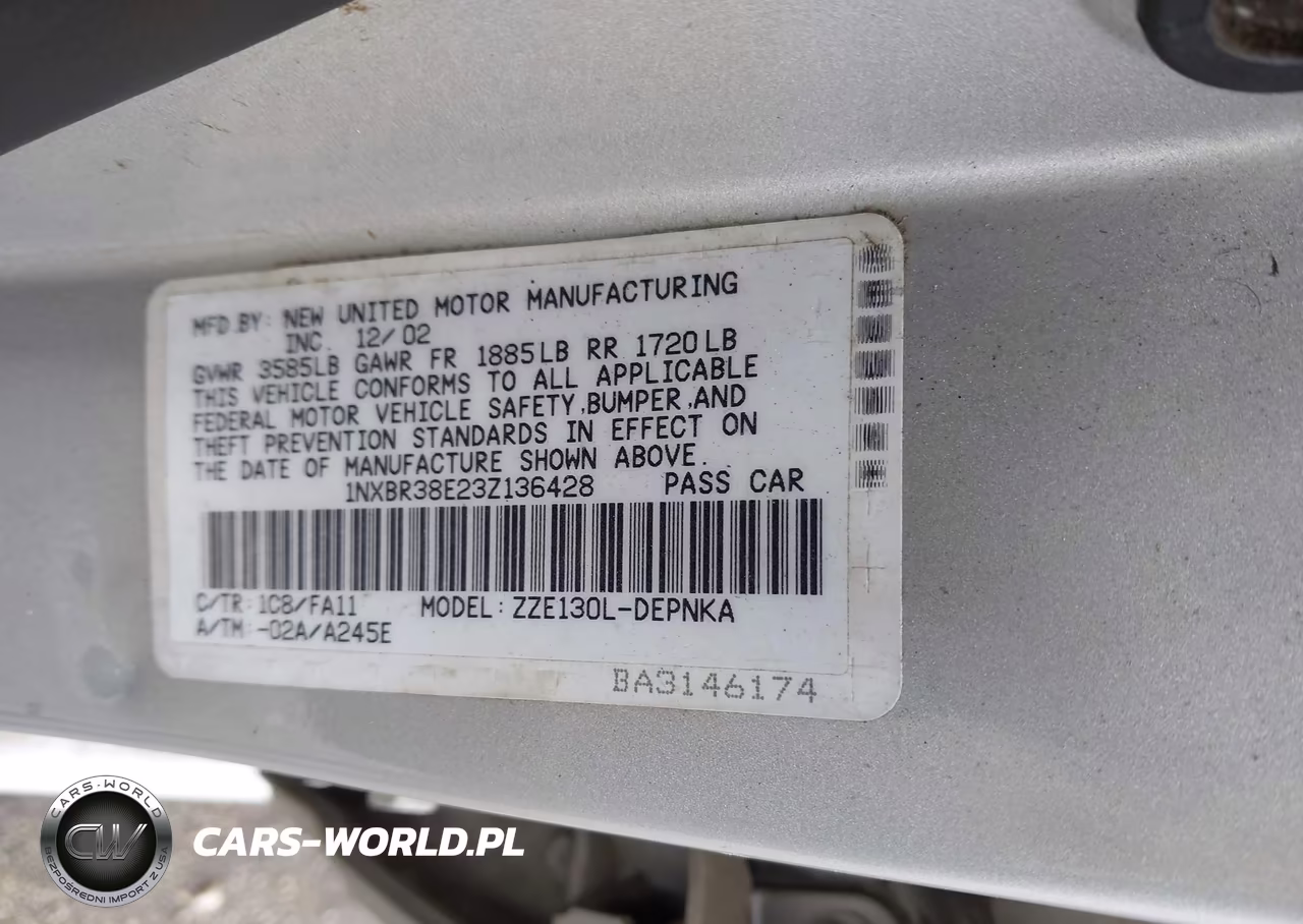 2003 Toyota Corolla Le VIN:1NXBR38E23Z136428 - 9