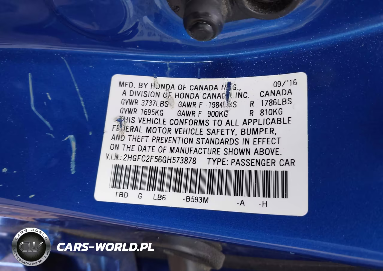 2016 Honda Civic Lx VIN:2HGFC2F56GH573878 - 9