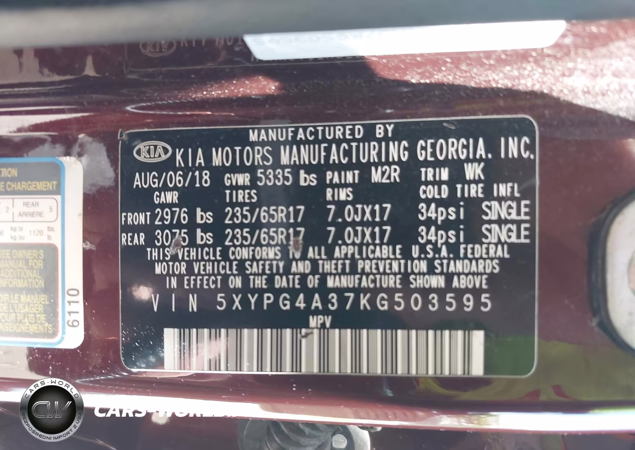 2019 Kia Sorento 2.4L Lx VIN:5XYPG4A37KG503595 - 9