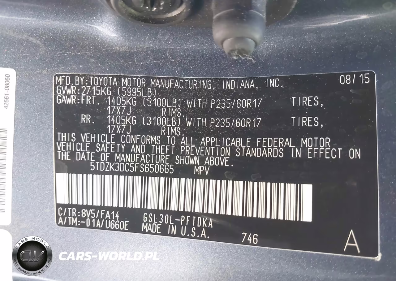 2015 Toyota Sienna L 7 Passenger VIN:5TDZK3DC5FS650665 - 9