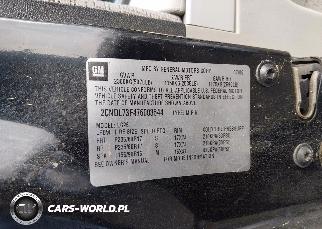 2007 Chevrolet Equinox Lt VIN:2CNDL73F476003644 - 9