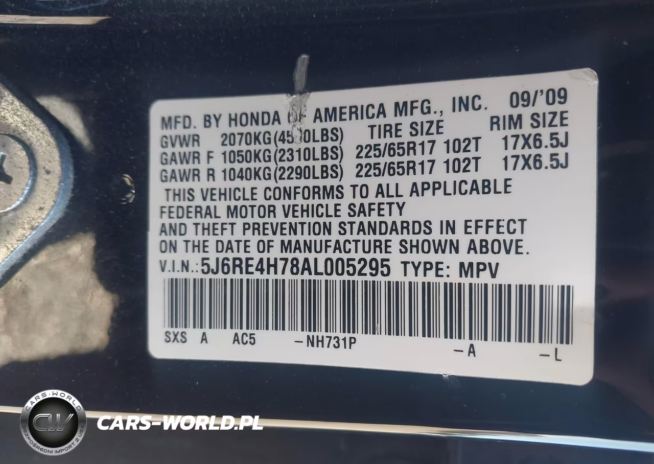 2010 Honda Cr-V Ex-L VIN:5J6RE4H78AL005295 - 9