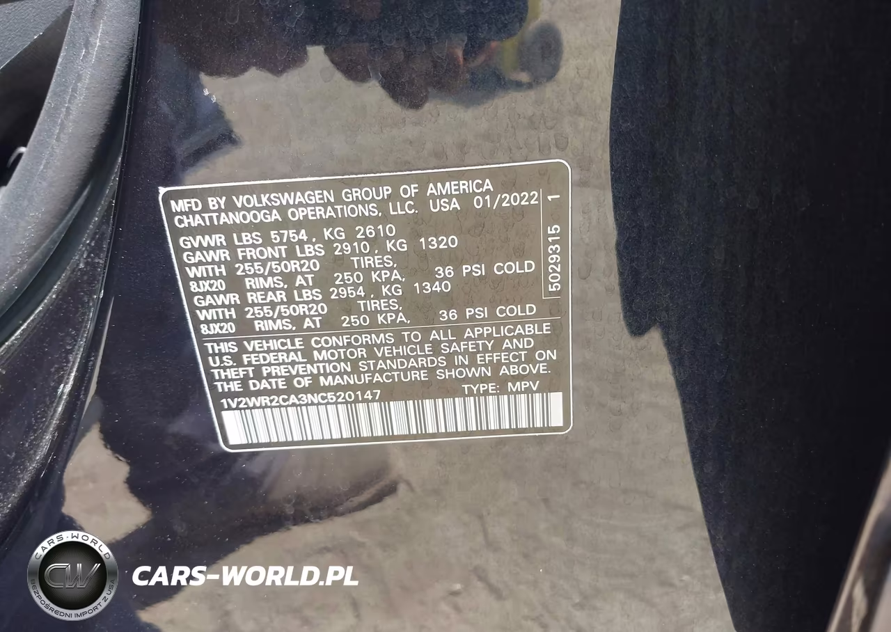 2022 Volkswagen Atlas 3.6L V6 Se W-Technology VIN:1V2WR2CA3NC520147 - 9