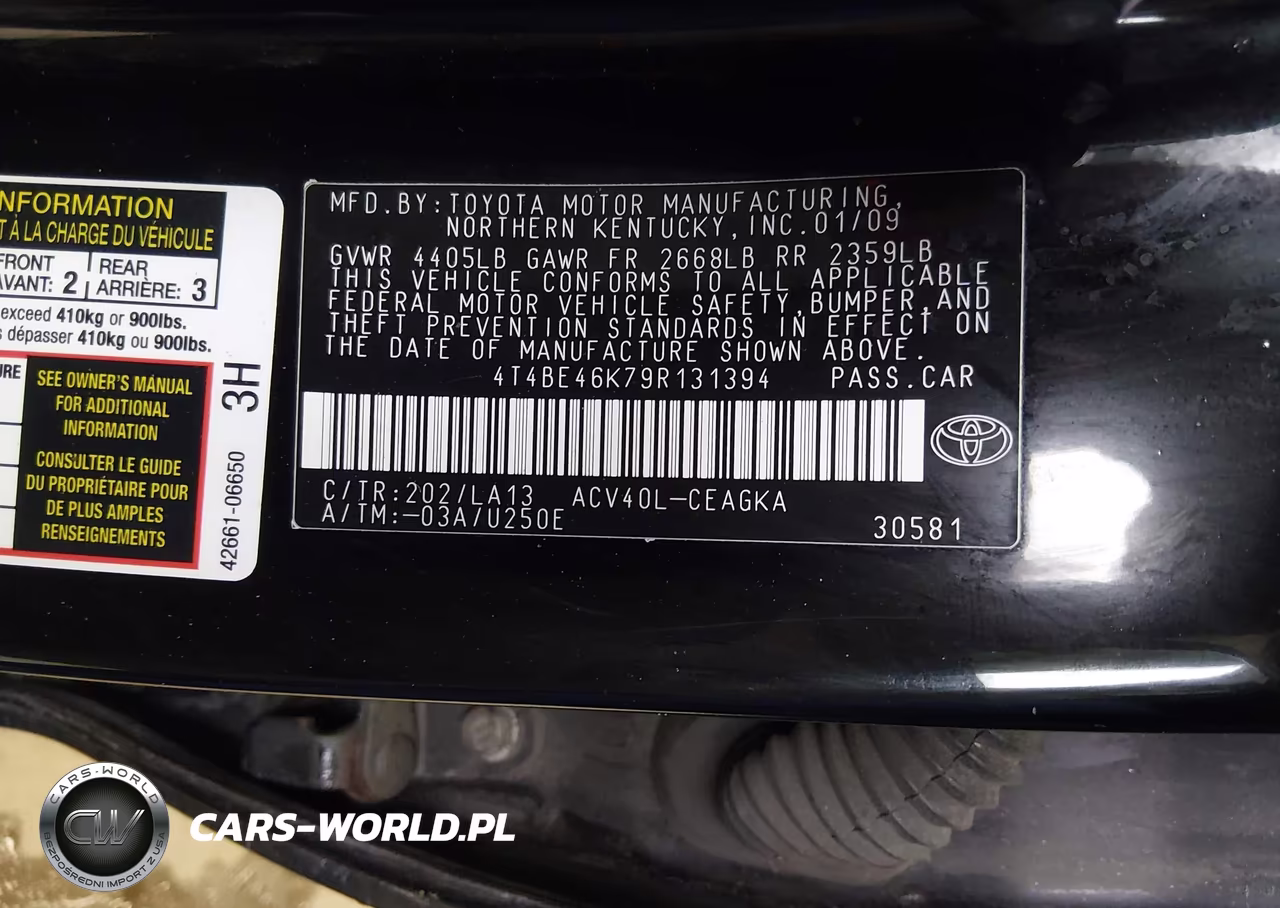 2009 Toyota Camry Xle VIN:4T4BE46K79R131394 - 9