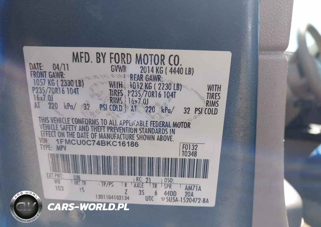 2011 Ford Escape Xls VIN:1FMCU0C74BKC16186 - 9
