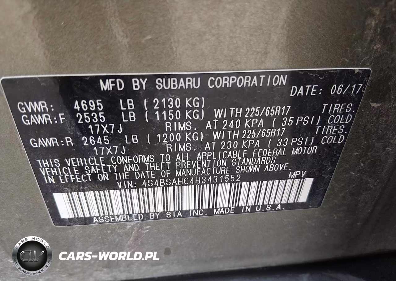 2017 Subaru Outback 2.5I Premium VIN:4S4BSAHC4H3431552 - 9