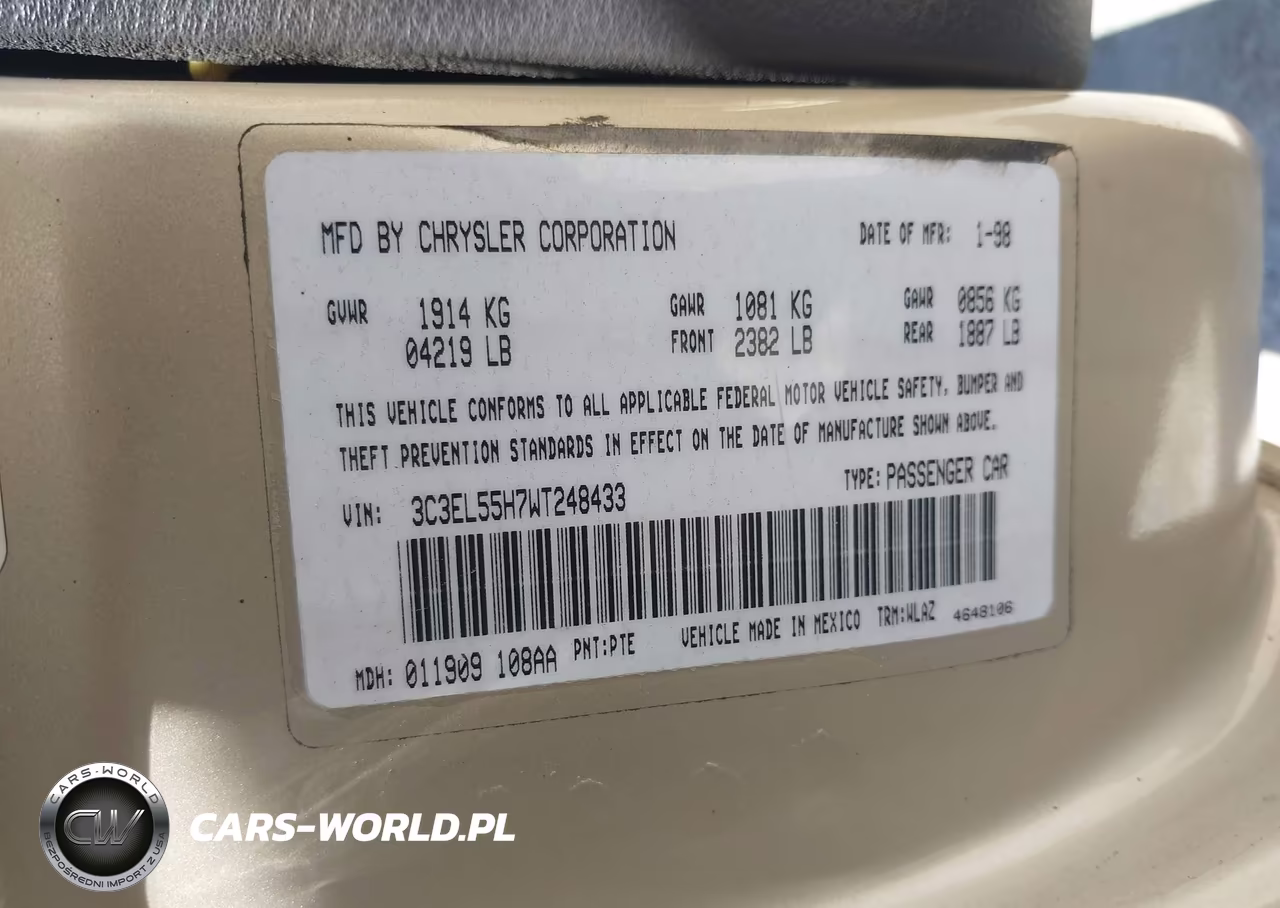 1998 Chrysler Sebring Jxi VIN:3C3EL55H7WT248433 - 9