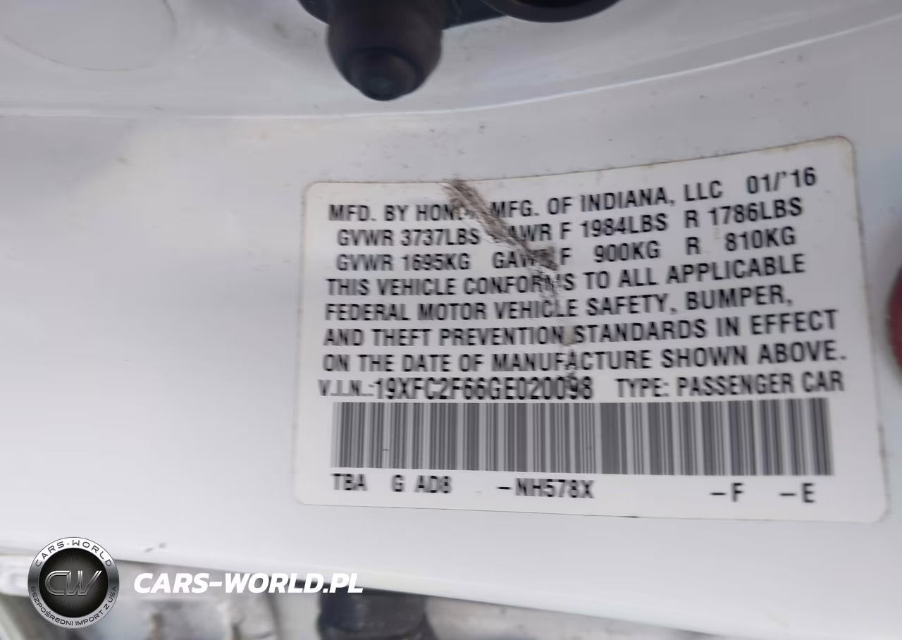 2016 Honda Civic Lx VIN:19XFC2F66GE020098 - 9