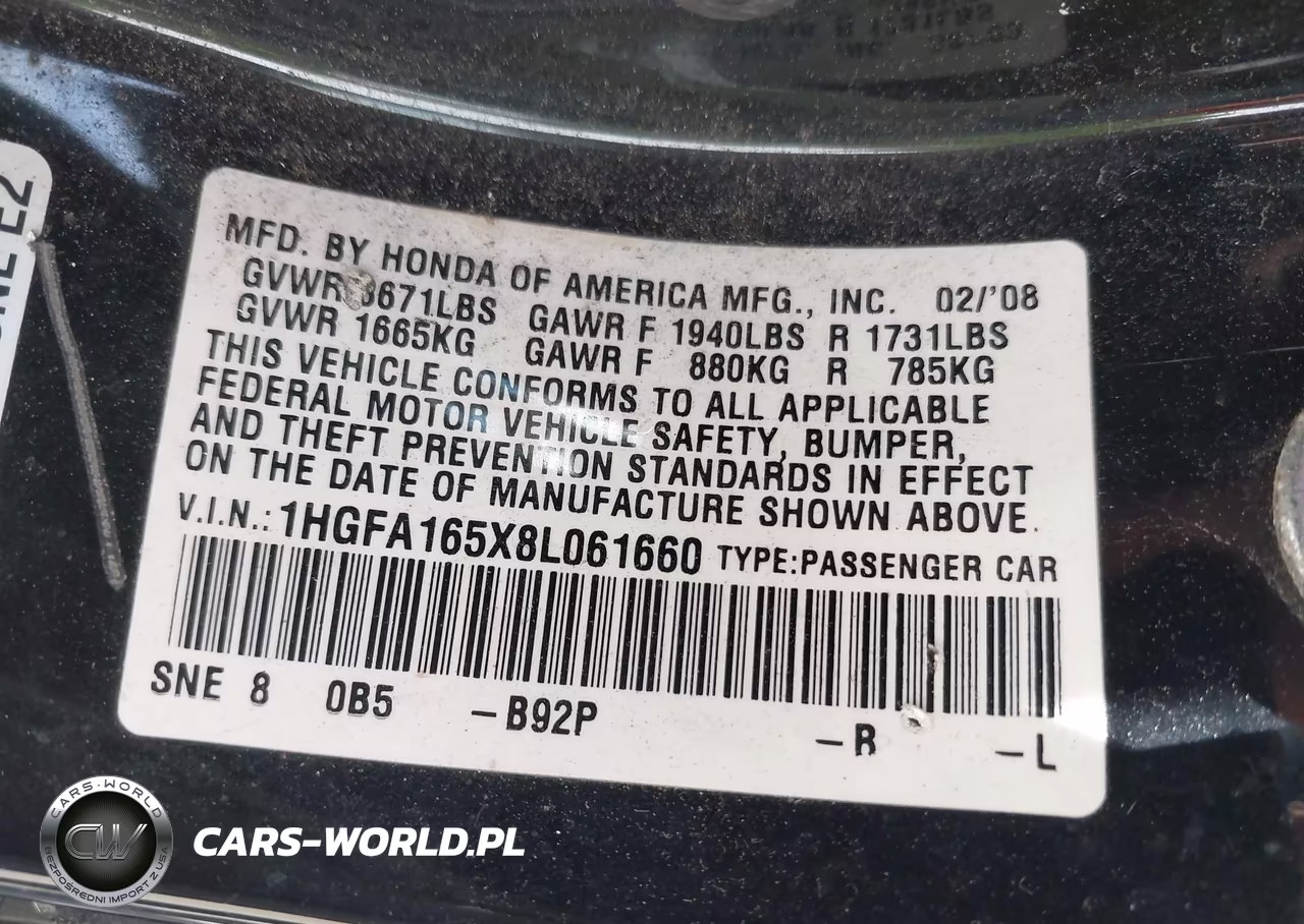 2008 Honda Civic Lx VIN:1HGFA165X8L061660 - 9