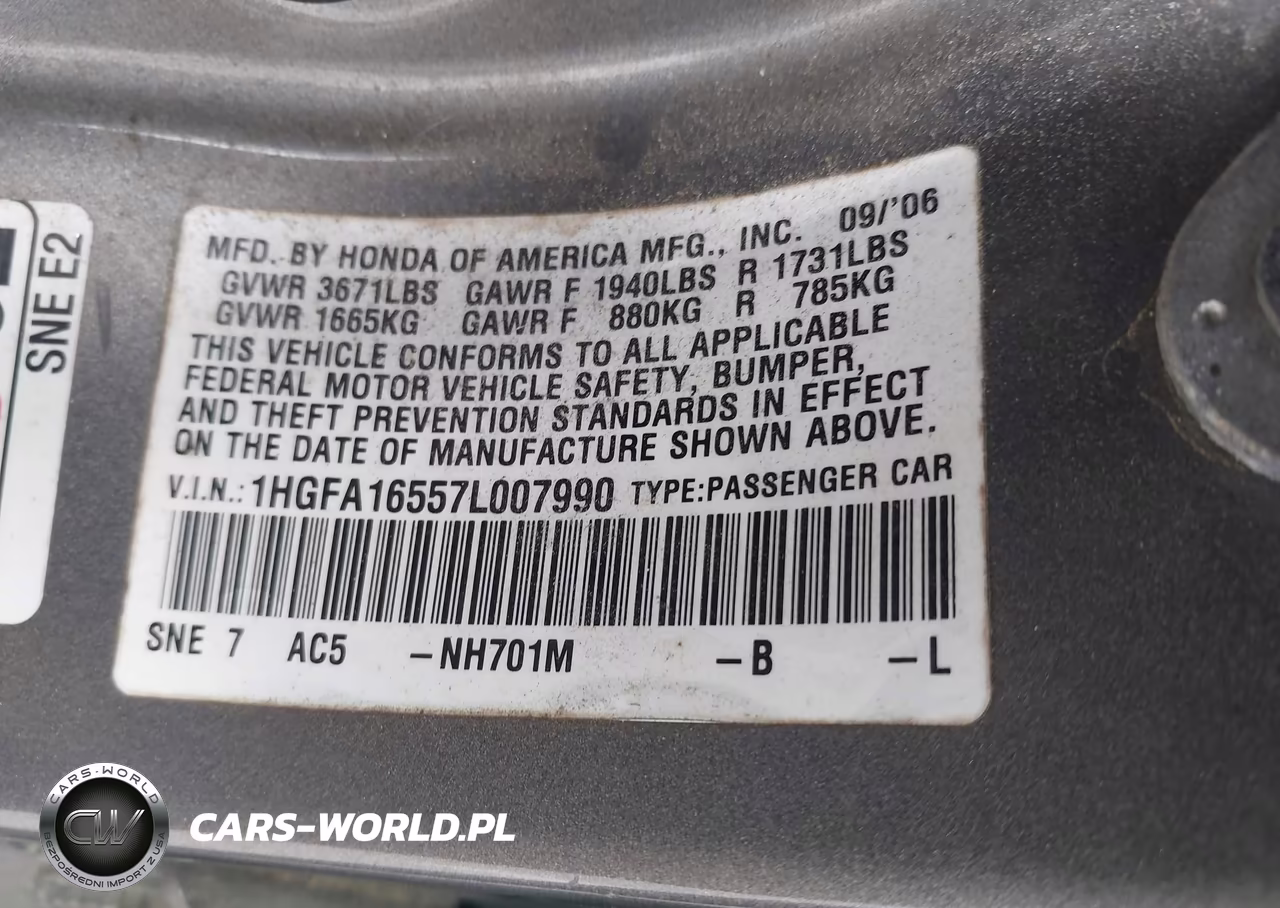 2007 Honda Civic Lx VIN:1HGFA16557L007990 - 9