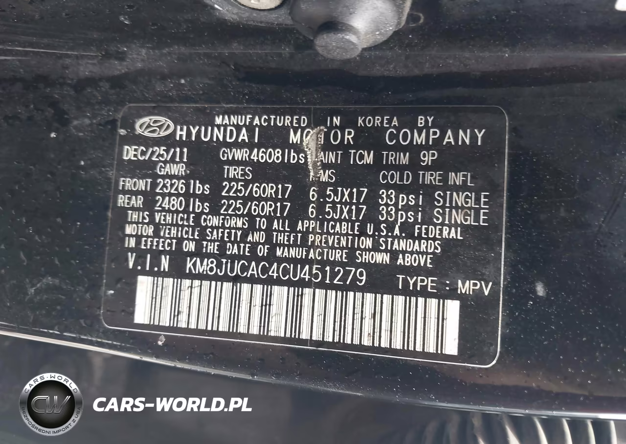 2012 Hyundai Tucson Gls VIN:KM8JUCAC4CU451279 - 9