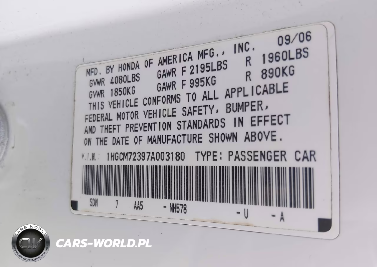 2007 Honda Accord 2.4 Lx VIN:1HGCM72397A003180 - 9