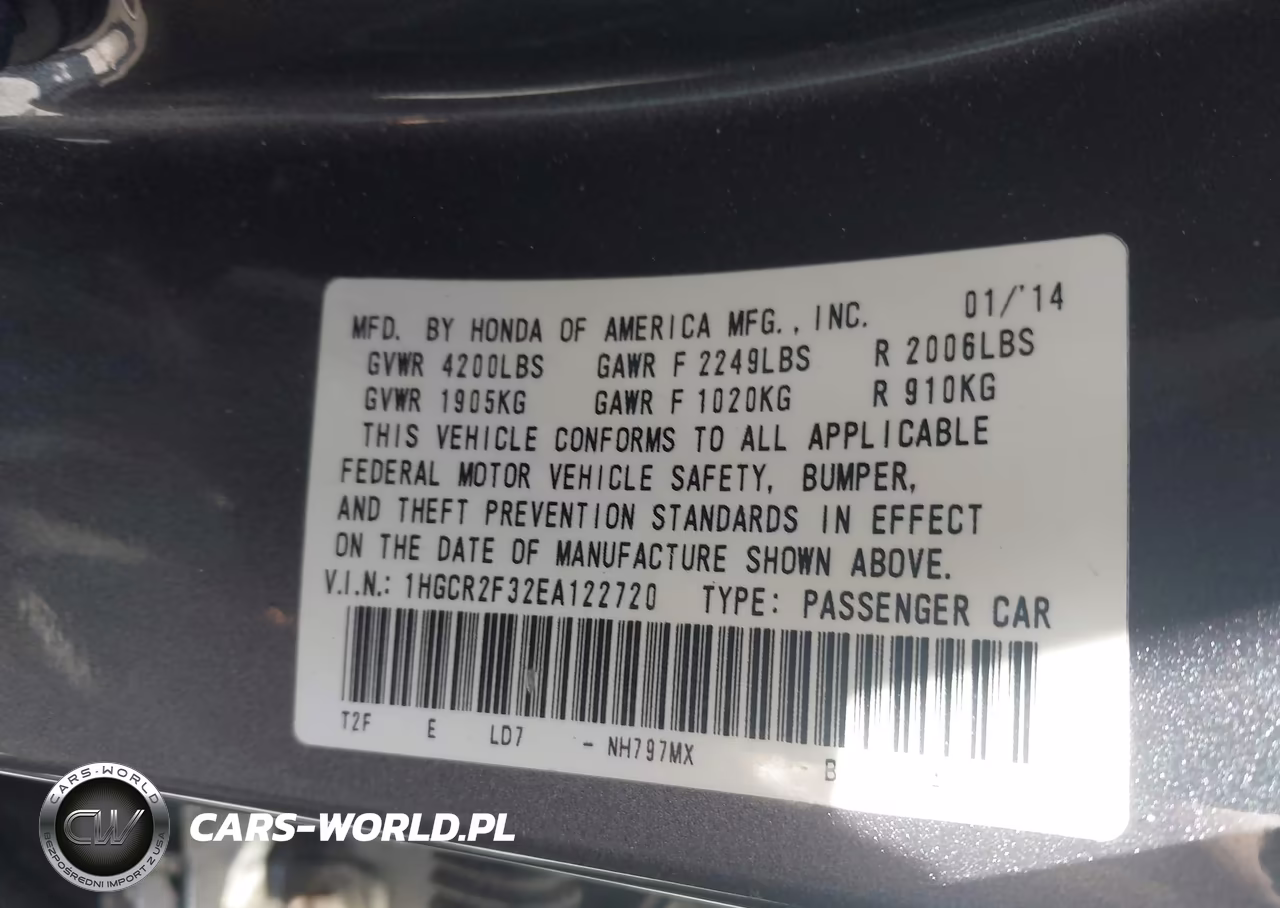 2014 Honda Accord Lx VIN:1HGCR2F32EA122720 - 9