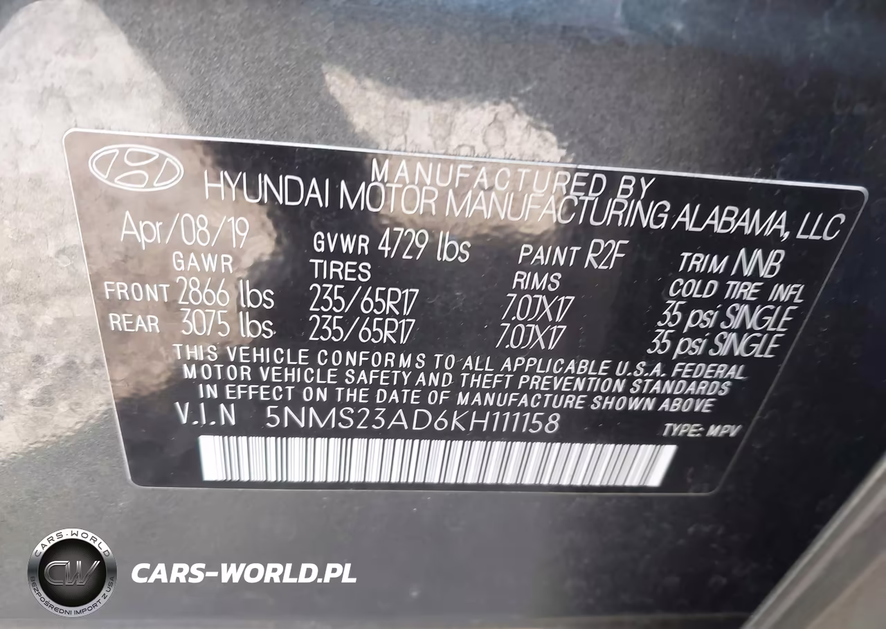 2019 Hyundai Santa Fe Se VIN:5NMS23AD6KH111158 - 9