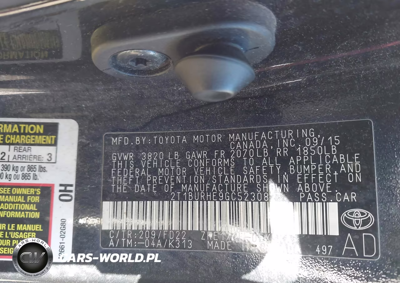 2016 Toyota Corolla S W-Special Edition Pkg VIN:2T1BURHE9GC523082 - 9