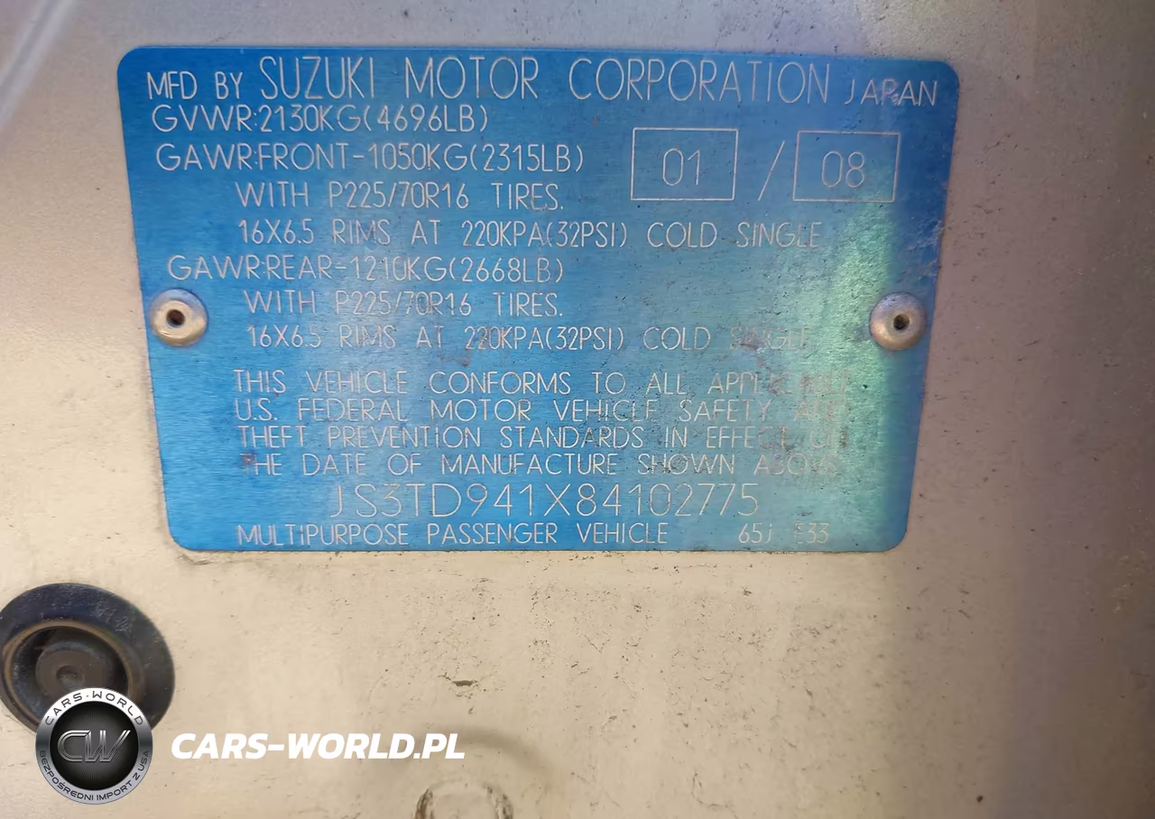 2008 Suzuki Grand Vitara Spare Cargo Covers VIN:JS3TD941X84102775 - 9