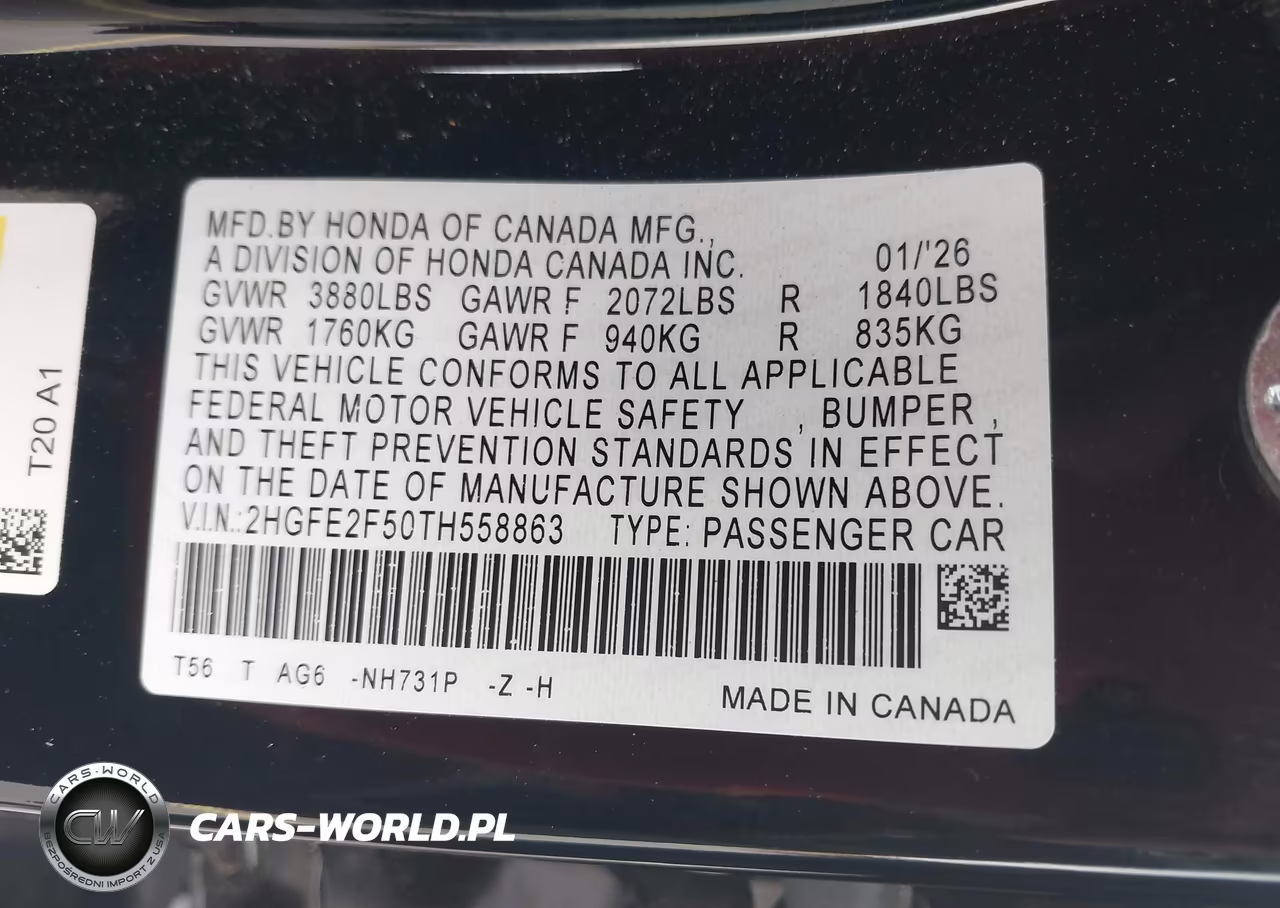 2026 Honda Civic Sport VIN:2HGFE2F50TH558863 - 9