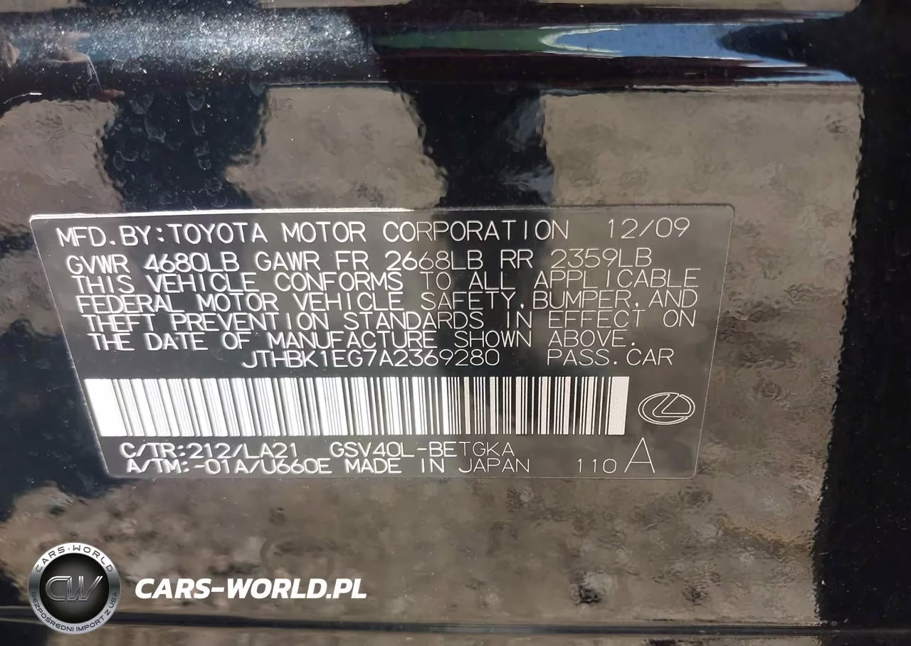 2010 Lexus Es 350 VIN:JTHBK1EG7A2369280 - 9