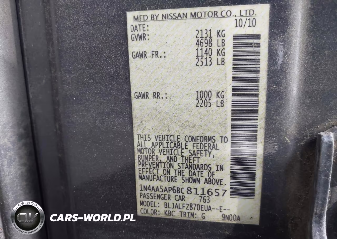 2011 Nissan Maxima 3.5 Sv VIN:1N4AA5AP6BC811657 - 9