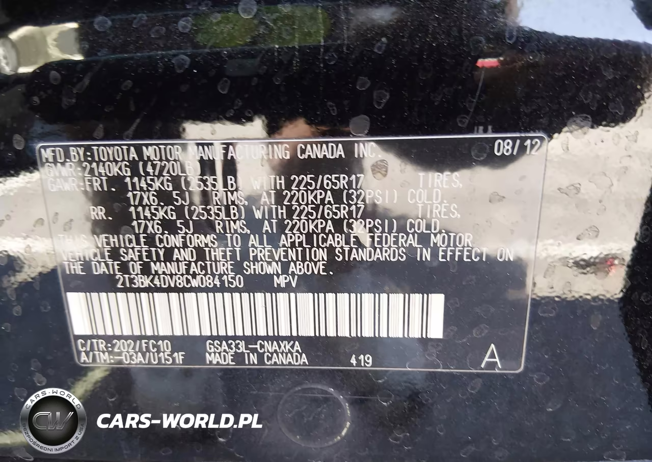 2012 Toyota Rav4 Base V6 VIN:2T3BK4DV8CW084150 - 9