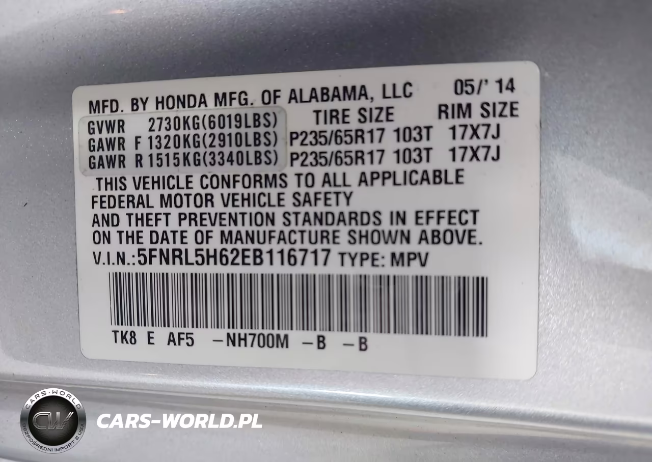 2014 Honda Odyssey Ex-L VIN:5FNRL5H62EB116717 - 9