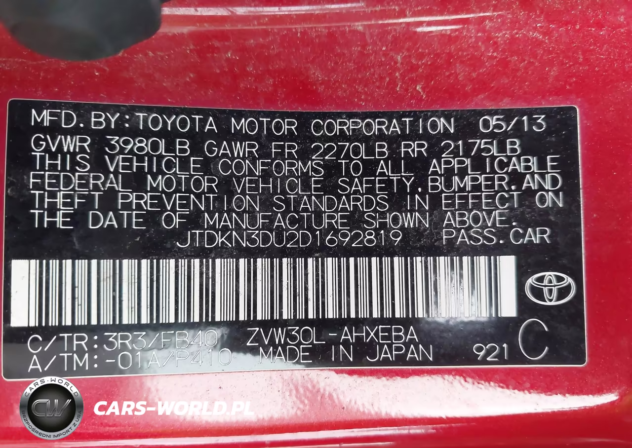 2013 Toyota Prius Two VIN:JTDKN3DU2D1692819 - 9