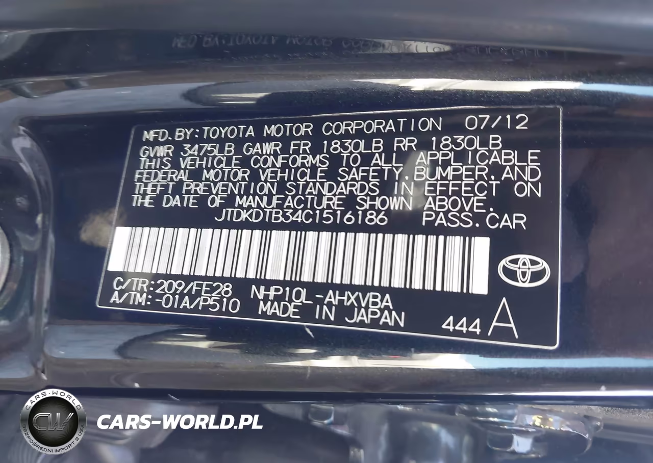 2012 Toyota Prius C One VIN:JTDKDTB34C1516186 - 9