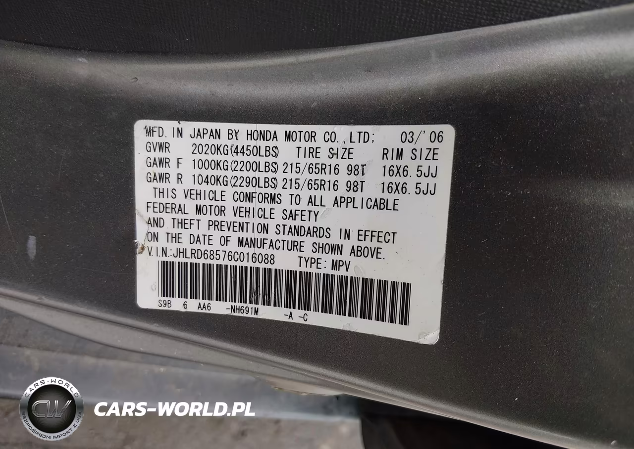 2006 Honda Cr-V Lx VIN:JHLRD68576C016088 - 9