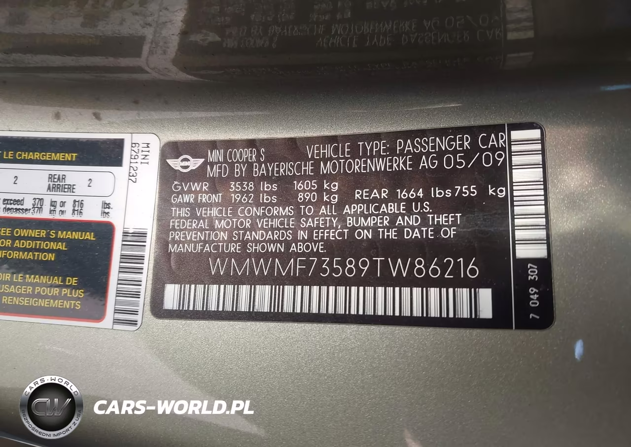 2009 Mini Cooper S VIN:WMWMF73589TW86216 - 9
