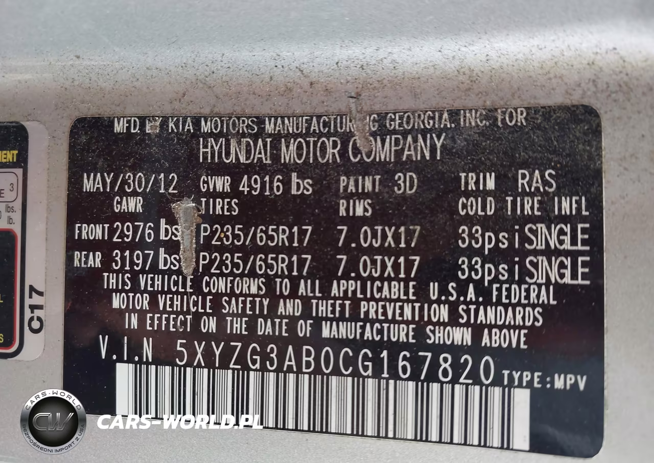 2012 Hyundai Santa Fe Gls VIN:5XYZG3AB0CG167820 - 9