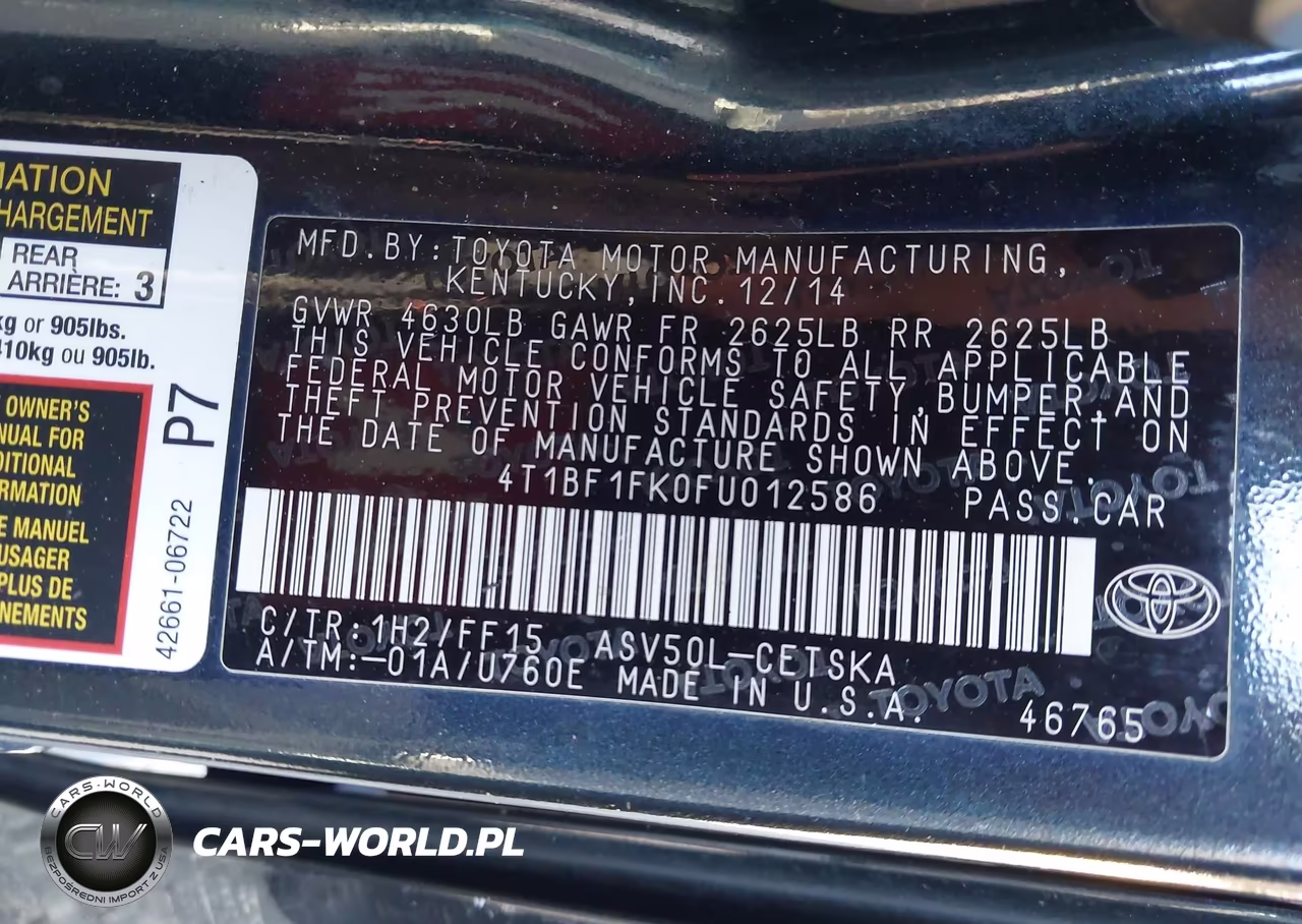 2015 Toyota Camry Se VIN:4T1BF1FK0FU012586 - 9