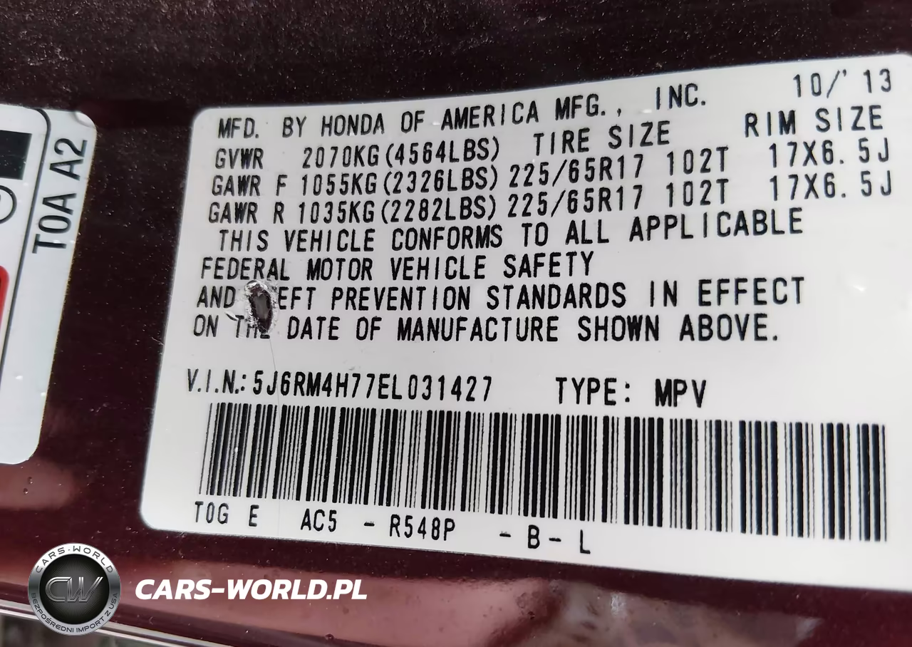 2014 Honda Cr-V Ex-L VIN:5J6RM4H77EL031427 - 9