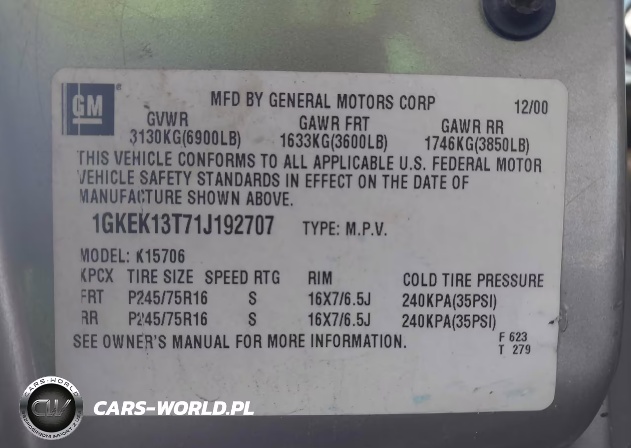 2001 GMC Yukon Slt VIN:1GKEK13T71J192707 - 9