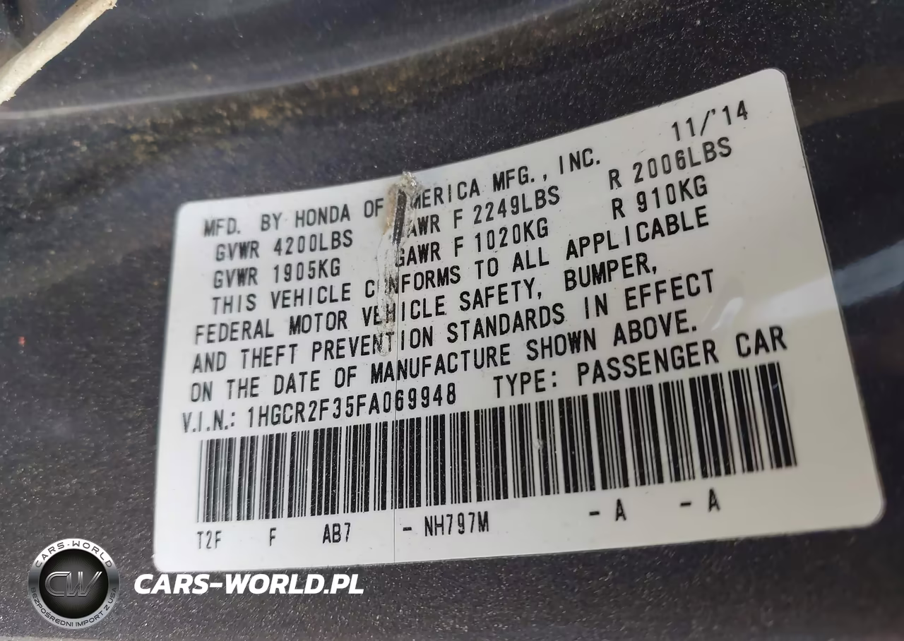 2015 Honda Accord Lx VIN:1HGCR2F35FA069948 - 9