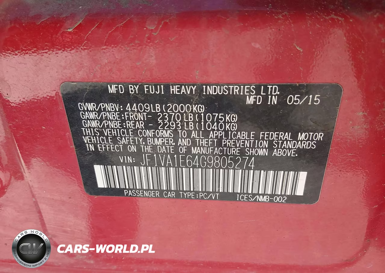 2016 Subaru Wrx Premium VIN:JF1VA1E64G9805274 - 9