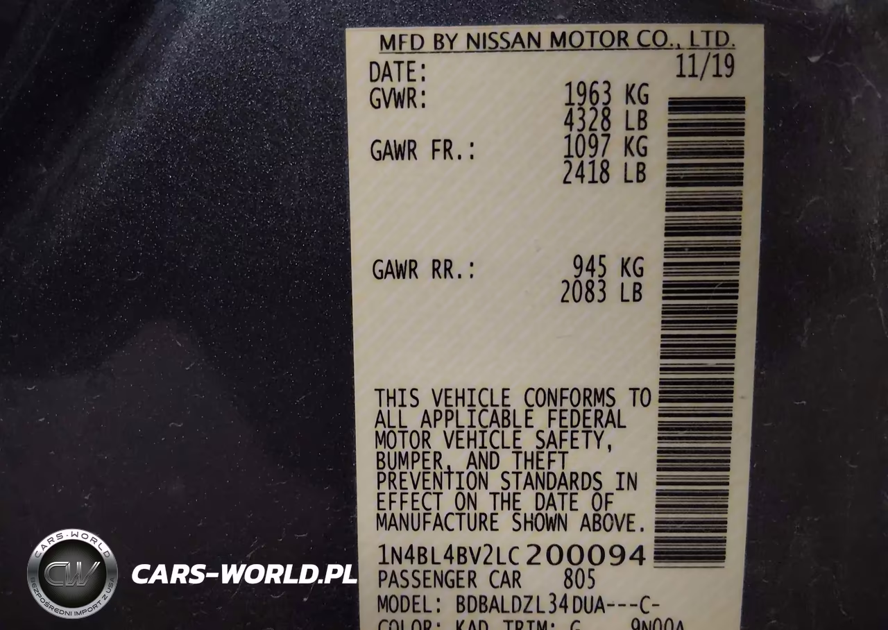 2020 Nissan Altima S Fwd VIN:1N4BL4BV2LC200094 - 9